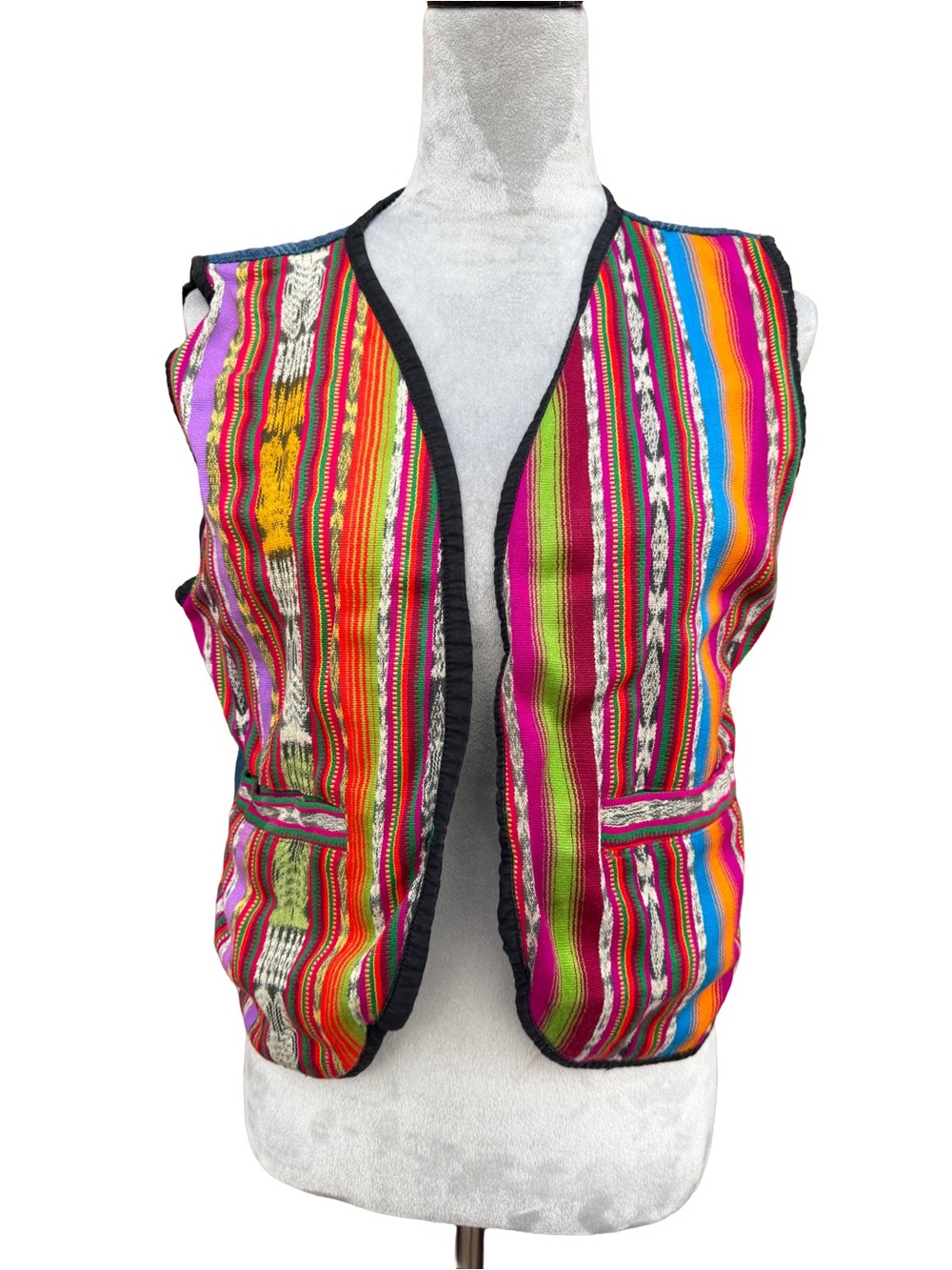 Vintage 90s Piramide Imports Guatemalan Handwoven Striped Vest Boho M?